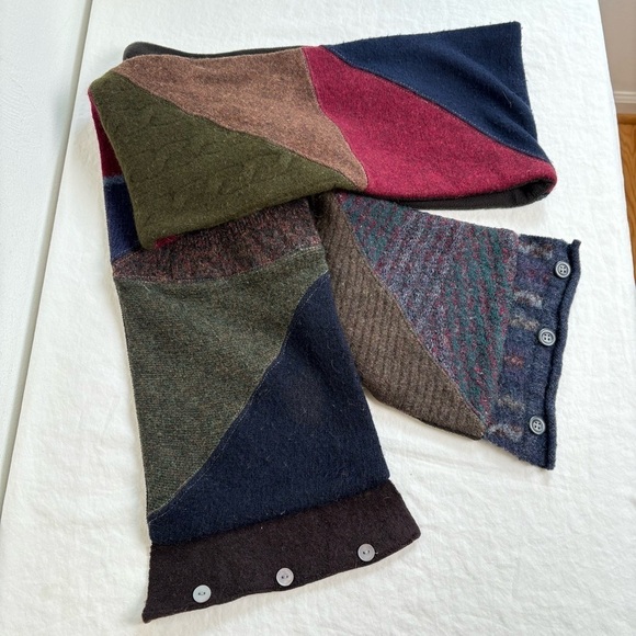 Patchwork Boho Handmade Artisan Lagenlook Upcycled Lambswool Fleece Knit Scarf - Picture 4 of 13